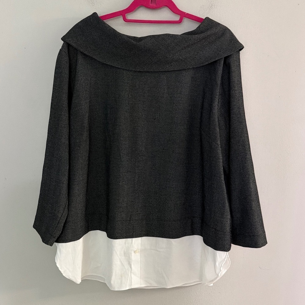 Black Label by Chicos Grey Layered Look Portrait Collar Blouse Size 3XL